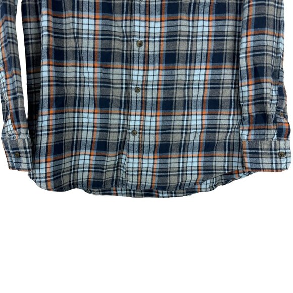 St Johns Bay Mens Button Down Plaid Flannel Shirt Long Sleeve Cotton Navy - Picture 2 of 7
